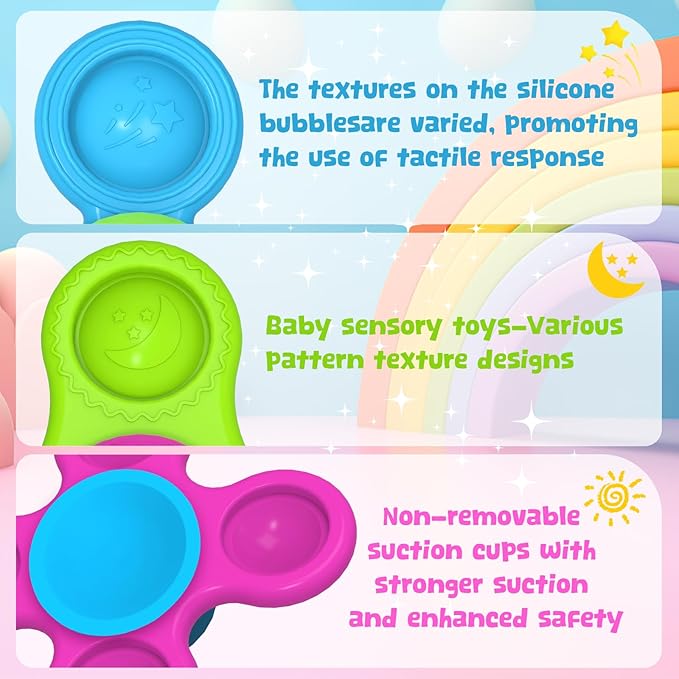 3PCS Silicone Suction Cup Spinner Toys for 1-2 Year Old Boys & Girls | Sensory Baby Bath Toys for Toddlers 12-18 Months | Birthday Gifts for Infants | Spinning Top Travel Toys