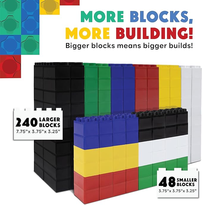 BiggoBlocks Large Building Blocks for Kids Ages 3-8 – 288 Piece Mega Set – Indoor & Outdoor STEM Toy for Boys & Girls
