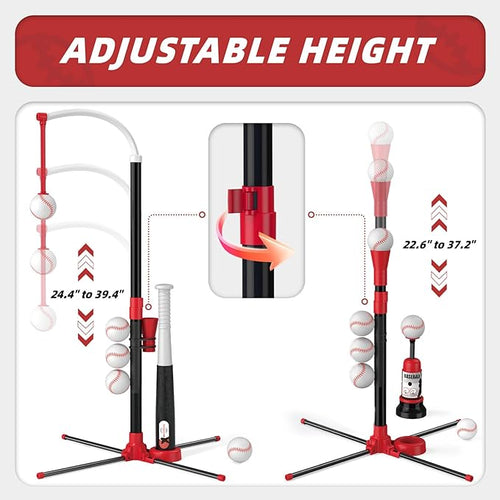 3-in-1 T Ball Set - Adjustable Height, Hanging Tee Ball Set with Automatic Pitching Machine/6 Balls/Retractable Bat, TBall Stand Suit for Outdoor, Sport Toys Gifts for Kids Boys Age 3+