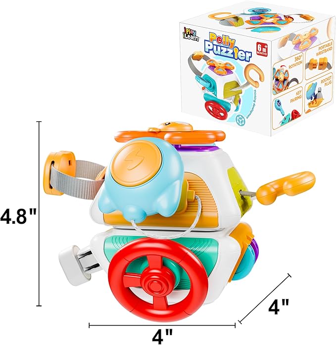 iPlay, iLearn 10 in 1 Baby Busy Board Cube, Montessori Sensory Toy Toddler 1-3, Infant Carseat Plane Travel, Kid Education Learning Activity, Birthday Gift 6 9 10 12 18 Month 1 2 Year Old Boy Girl