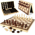 LEAP Magnetic Wooden Chess Sets 15.5 inch Foldable Chess Board 3 inch King Height Chess Pieces, Upper Checker Storage Slots for Beginer, Adults