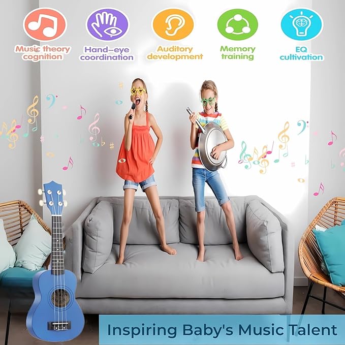 21 Inch Wooden Kids Toddler Child Children Acoustic Guitar Musical Instruments Ideal for 3-9 Year Old Boys Girls Gifts (Blue)