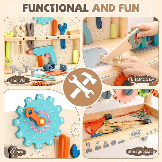 Tool Bench for Kids Toy Play Workbench Wooden Tool Bench Workshop Workbench with Tools Set Wooden Construction Bench Toy for 3 4 5 Year Old Boys and Girls