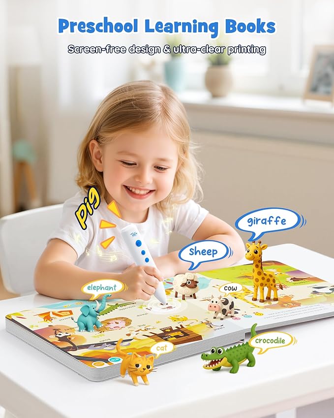 Talking Pen Books Sets, Engaging Electronic Learning Toys with Interactive Audio Sound Books, Toddler Educational Birthday Gifts, Autism Sensory Games for Ages 1 2 3 4