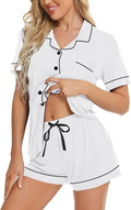 SWOMOG Womens Button Down Pajamas Set Short Sleeve Sleepwear Bride Soft Pj Lounge Sets XS-3XL