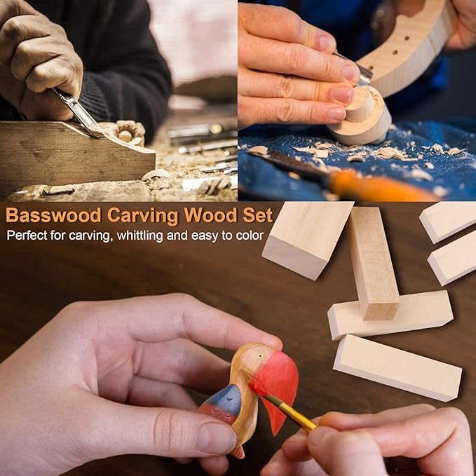 7Pcs Basswood Carving Blocks for Craft - Whittling Blocks for Beginner to Expert
