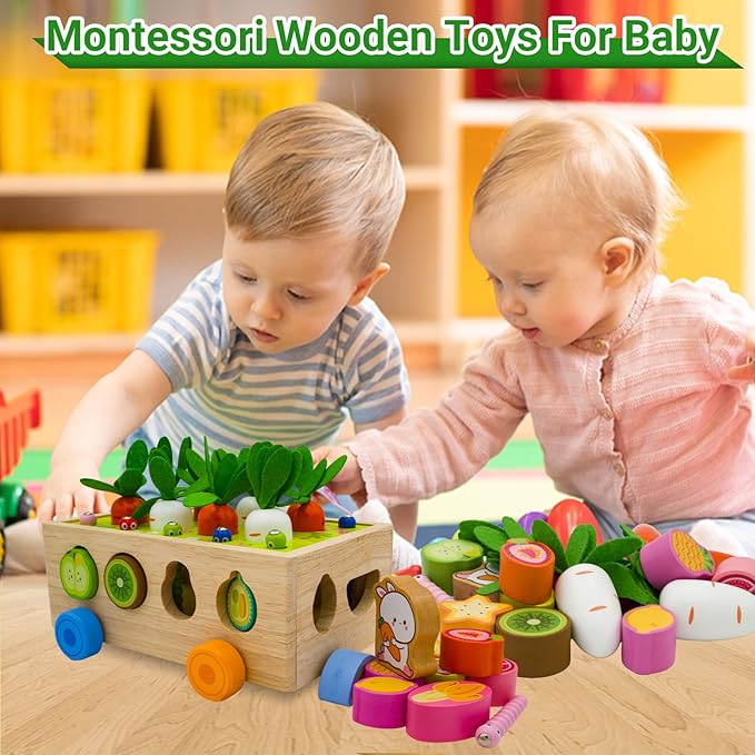 Montessori Wooden Shape Sorter for Baby Carrot Shape Sorting Toy for Toddlers 1-3 Montessori Shape Puzzles Fine Motor Toys Sensory Learning Educational Toys for Kids 1 2 3 4 5 6 Years Old