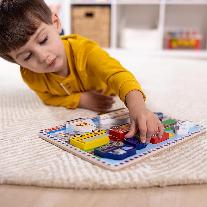 Melissa & Doug Vehicles Wooden Chunky Puzzle (9 pcs), Educational Screen Free Activity for Toddler, Preschoolers And Kids Ages 2+- FSC Certified