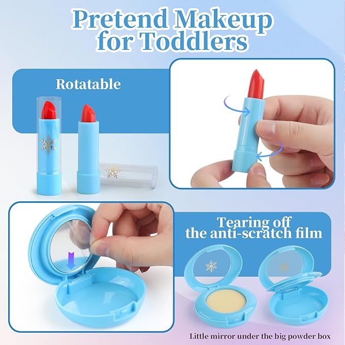 Toddler Girls Toys Pretend Makeup Kits - Fake Makeup Set for Kids 3 4 5 6 Year Old , Play Makeup Gift for Little Girls 3-5, Toddler Kit with Fake Make up Toy Birthday Gift (Blue)