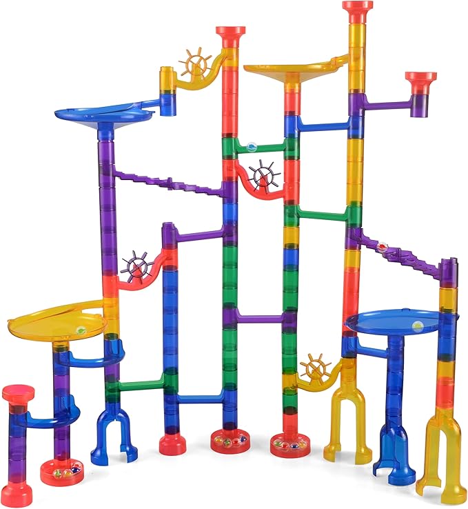 JOYIN 150Pcs Glowing Marble Run- Construction Building Blocks Toys with 5 Glow in The Dark Glass Marbles, STEM Educational Building Block Toy, Gift for Christmas