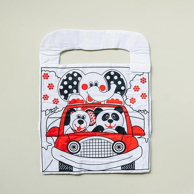 Reversible Car Activity Center Toy for Baby in Black, White and Red, Easy to Attach, with Baby Safe Mirror
