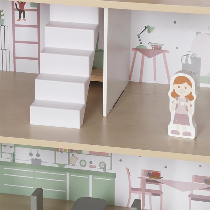 Wooden Pink Doll House for Girls with Balcony,DIY Pretend Dolls Play House Toy, Kids Dollhouses Toys with 12 PCS Furniture Accessories,Birthday Gifts for Boys Girls Ages 3+