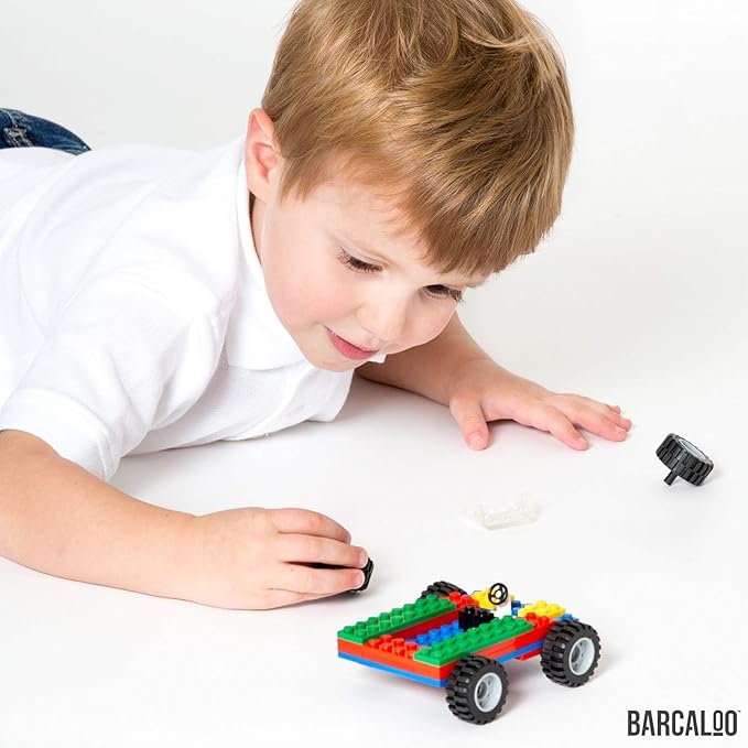 Barcaloo 400 Piece Wheels and Axles Sets, Building Bricks Car Parts and Pieces Kit - Car Building Set with Wheels, Axles & Windshields and Bonus Bricks