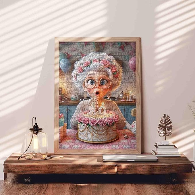 Grandma's 80th Birthday Puzzles for Adults 1000 Pieces Elegant Granny DIY Handwork Puzzles Cake Art Jigsaw Puzzles for Home Decoration Difficult and Challenge Large Puzzle Family Games Unique Gifts