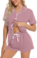 SWOMOG Womens Button Down Pajamas Set Short Sleeve Sleepwear Bride Soft Pj Lounge Sets XS-3XL