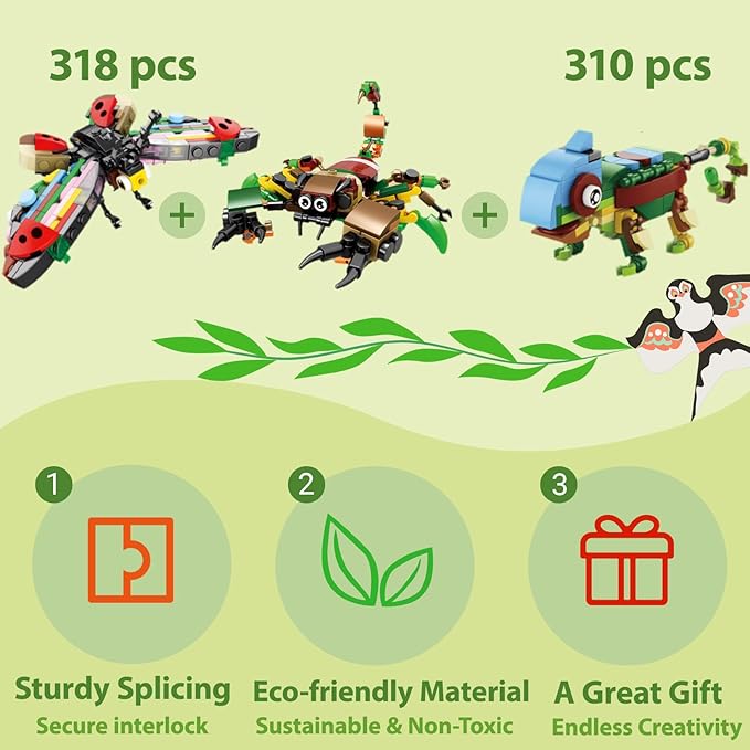 30 Packs Building Blocks Party Favors for Kids, 10 in 1 Mini Animals Building Block Sets for Classroom Prizes, Birthday, Party Favors Return Gifts, Valentines, Easter Gifts (Insects)