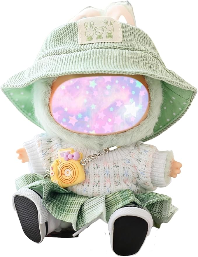 17cm Doll Clothes Set, 5 Pieces Dress Outfit Set for 6.7inch Doll Suit, Fashion Chic Hat & Clothes Accessories for 1st/2nd/3rd Gen Dolls Play & Display Green
