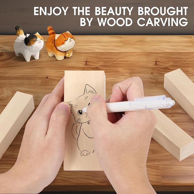 7 Pcs Basswood Blocks for Carving & Whittling - 2 Sizes (4x1x1 & 4x2x2 Inches), Premium Wood Set, Ideal for Crafts, Model Building, and Artisans (Carving & Whittling Wood)