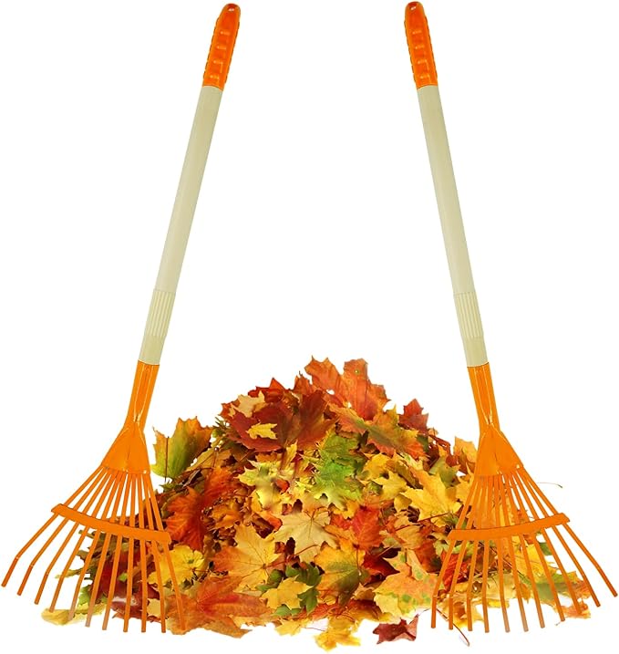 Kids Rakes, 2 Pieces 27" Heavy Duty Lawn Rake for Leaves, Child Size Metal Rakes, Yard Gifts for Boys Girls Age 3+