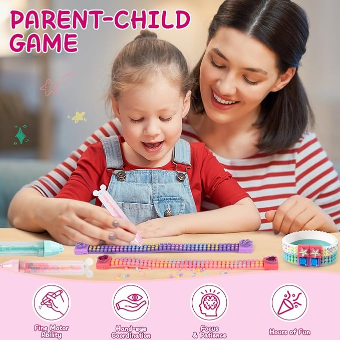 DOLIVE Diamond Bracelet Making Kit, 4 PCS DIY Multicolor Gems Friendship Bracelet with 2 Jewelry Making Pens, Art Carfts Toys for Kids 5 6 7 8 9 10 11 12+