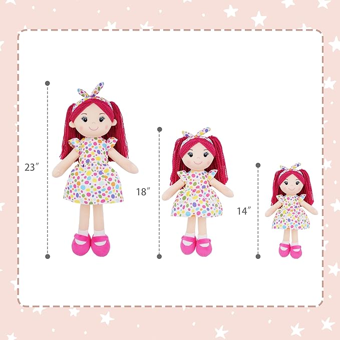 June Garden 18" Snuggle Cuties Sophie - Soft Cuddly Plush Doll Gift for Girls - Huggable Rag Doll - Pink L