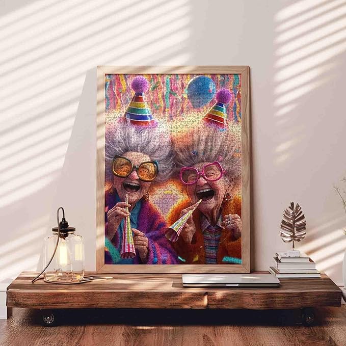 Colorful Party Grandma Theme Jigsaw Puzzle for Adults 1000 Pieces Large Puzzle Game for Students Fun and Laughter Party Scene 20X27 Inches Unique Gift Idea Home Wall Decor Relaxing Puzzle