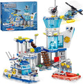 MindBox Police Station Building Blocks Set, 800pcs Building Toy with Ship,Boat & Helicopter for Boys 8+