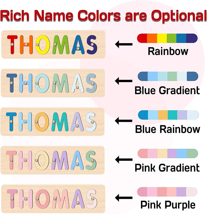 Name Puzzle for Kids Personalized, Montessori Educational Toys, Customized Wooden Puzzles for Toddlers 1-3, 1st Birthday Gift for Boys and Girls, Easter Basket Stuffer