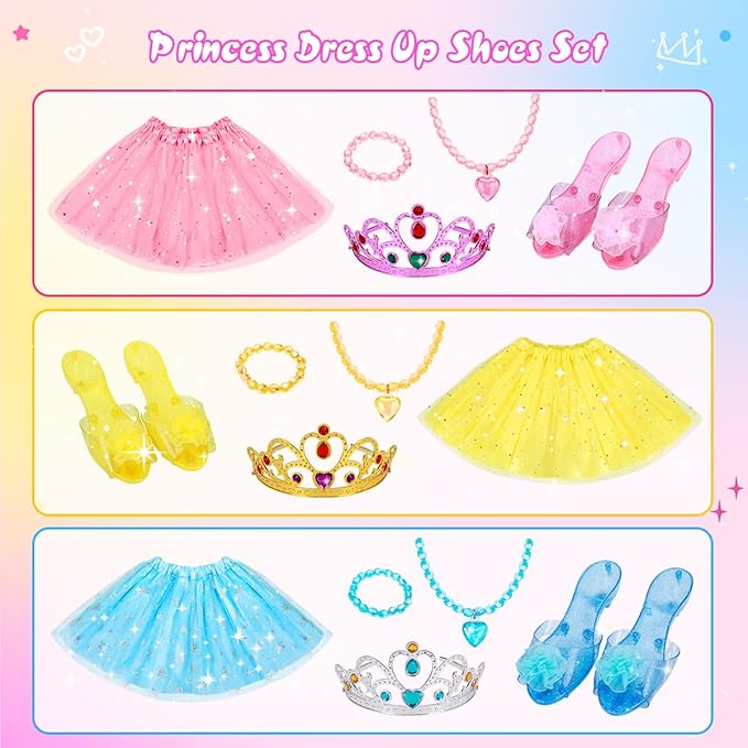Meland Princess Dress Up for Girls - Dress Up Clothes with Shoes & Skirts, Princess Toys for Toddler Girl 3,4,5,6 Years
