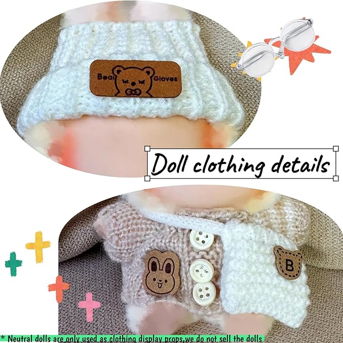 Clothes Set for 15cm/17cm Doll(NO Doll) , Handcrafted Crochet Set Hat & Sweater, Stylish Premium Outfit with Accessories, Cute for Dress up Unique Style