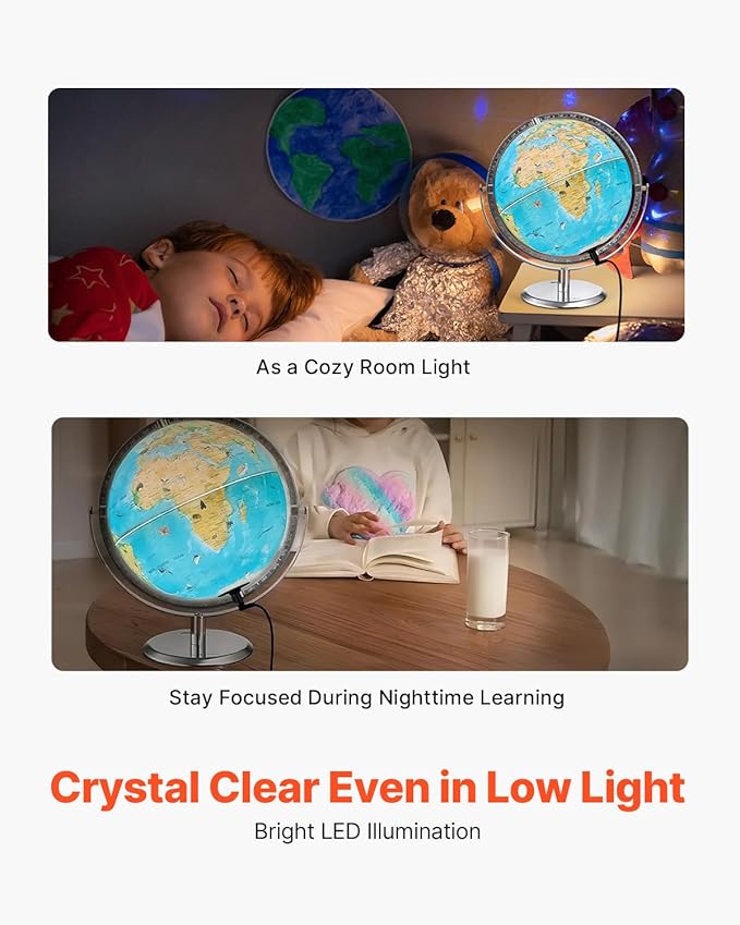 VEVOR Educational World Globe, 10 in/254 mm, Interactive Globe for Kids, with AR Golden APP, 720° Rotation, LED Night Lighting, 197 National Geographic Knowledge, STEM Toy, for Children Ages 4–10