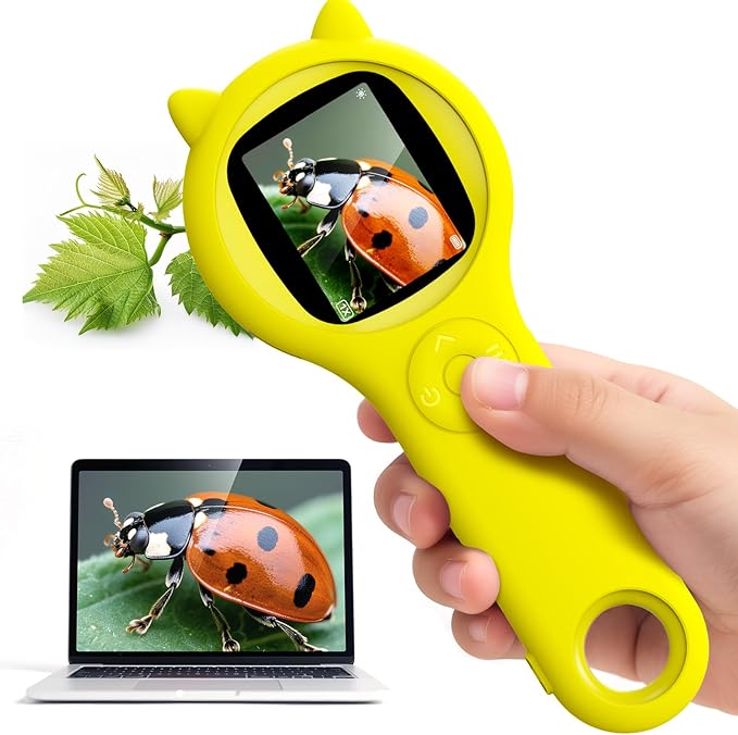 Kids Magnifying Glass Educational Science Kit - Mini LED Pocket Microscope for Kids(5-10 Years) - Durable Design - Ideal Gift for Girls (Yellow)