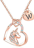 Hidepoo Unicorn Necklace Gifts for Girls - Colorful CZ Heart Pendant Initial Unicorns Necklaces for Teens Little Girls Jewelry Birthday Gift for Girl Daughter Granddaughter Niece