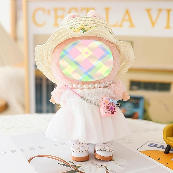Clothes for Dolls Accessories, Outfit Set 5 Pieces Gauze Dress for 15cm 17cm Doll (No Doll), Romantic Hat Skirt Shoes Doll Clothing Set Replacement White