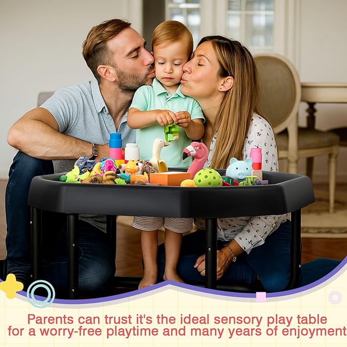 28'' Sensory Tray Large Size Durable Portable Play Tuff Tray with Adjustable Height Stand for Kids Toddlers Indoor Outdoor for Sand Water Block Pasta Rainbow Rice Christmas Novelty Gifts(27.56 Inch)
