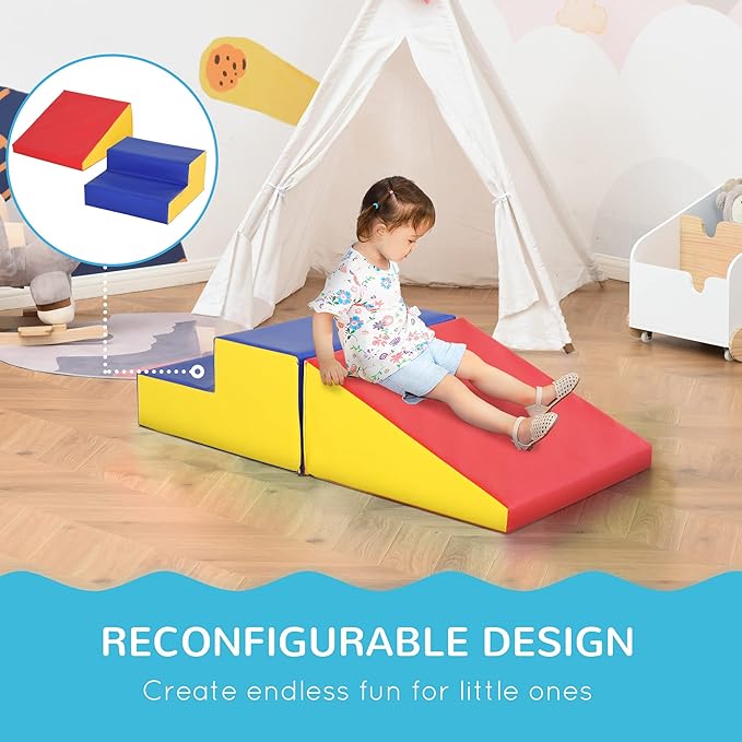 Soozier 2 Piece Climb and Crawl Activity Play Set, Soft Secure Foam Playset for Toddler, Preschooler, Indoor Play, Baby Learning Toys, Multicolor