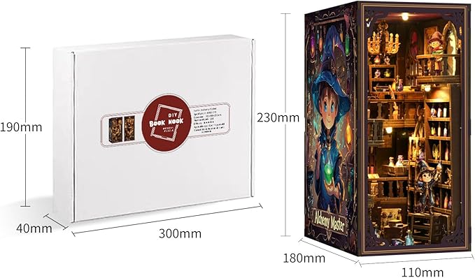 Book Nook Kit - DIY Miniature Dolls House Kit with Furniture and LED Light, 3D Puzzle Wooden Art Bookends, Model Kits for for Adults and Teens (Potion Master)
