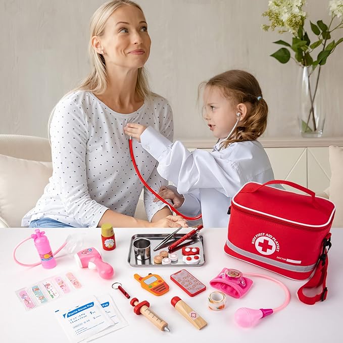Doctor Kit for Kids, 34 Pcs Kids Doctor Playset Kit for Toddlers 3-5 with Medical Storage Bag & Real Stethoscope, Fun Role Playing Game, Doctor Play for Toddlers Kids Boys Girls Ages 3+