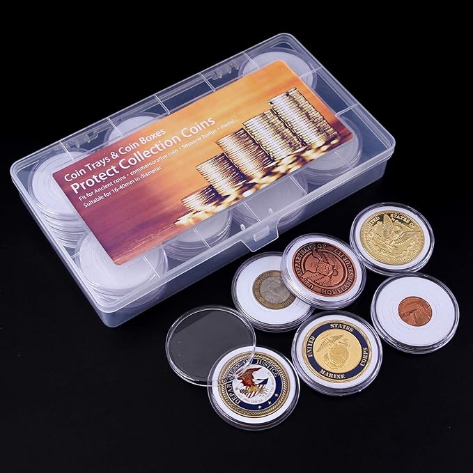 Coin Capsules and 5 Sizes Protect Gasket Coin Holder Case with Plastic Storage Organizer Box for Coin Collection Supplies (46mm)