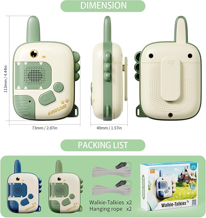 Dino Walkie Talkies for Kids,Dinosaur Toddler Walkie Toys for Kids 5-7 Walkie Talkies 2 Pack Birthday Toy Gifts for 3 4 5 6 7 8 9 Year Old Boy Girls Radio Toy for 3-12 Boys Outdoor Game