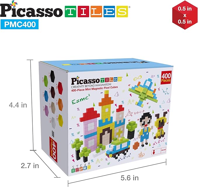 Picasso Cubes 0.5” Pixel Magnetic Puzzle Cube 400 Piece Mix & Match Sensory Toys STEAM Education Learning Building Block Magnets Children Construction Toy Set Stacking Magnet Creative Kit PMC400