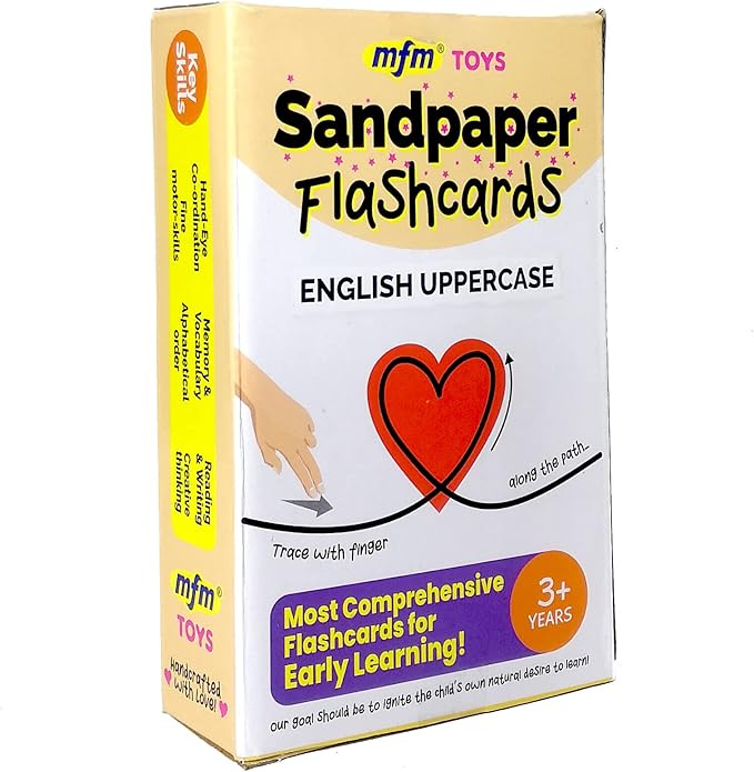 MFM Toys Sandpaper Alphabets Letters Numerals Flashcards Tactile - Early Learning Aid (Uppercase)