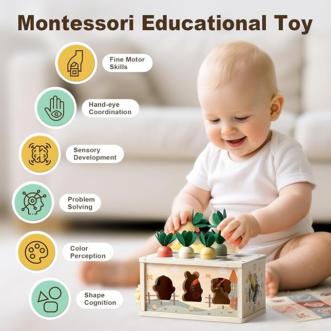 Joyreal 8-in-1 Montessori Tissue Box Toy for Baby 12 Months - Neutral Color Wooden Activity Cube for Boys and Girls First Birthday Gifts - Sensory Toy for Toddlers 1-3 Preschool Learning Education