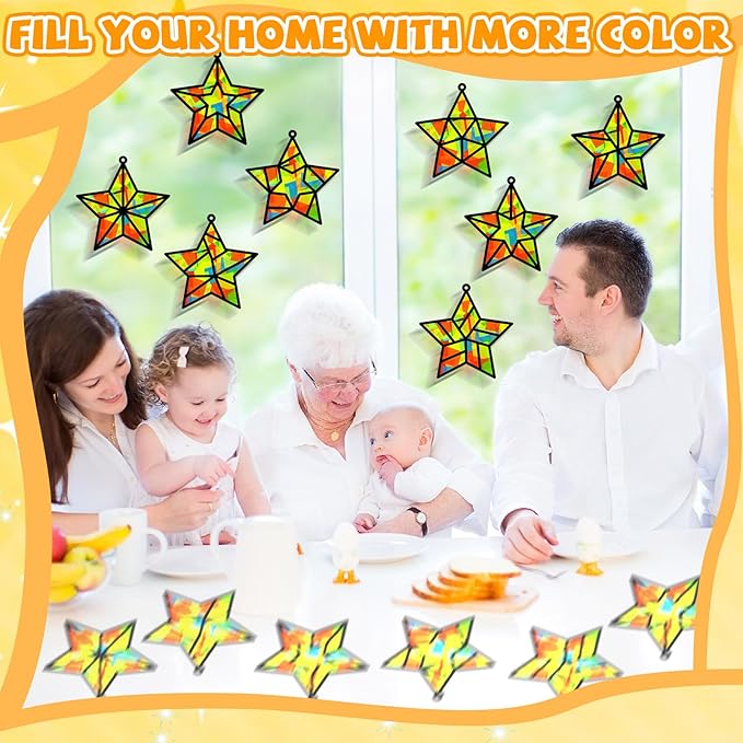QOUBAI 32 Sets Back to School Stars Suncatchers Craft DIY Window Stained Glass Effect Patriotic 4th of July Paper Craft Home School Classroom Decor Kid Birthday Gift Creative Art Project Activity Game