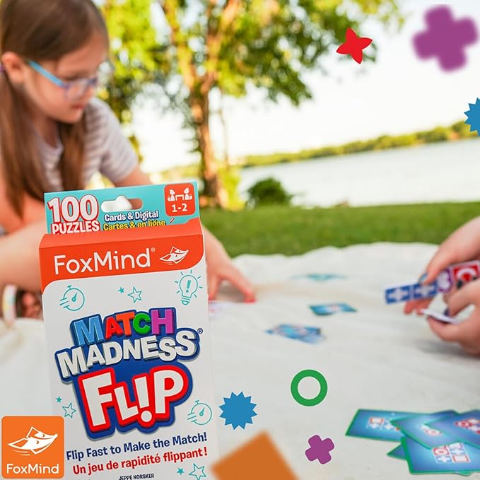 FoxMind Games: Match Madness Flip - Travel Sized Pattern Matching Puzzle Game, Develop Problem Solving-Logic-Fine Motor Skills, Kids 7+, 1-2 Players