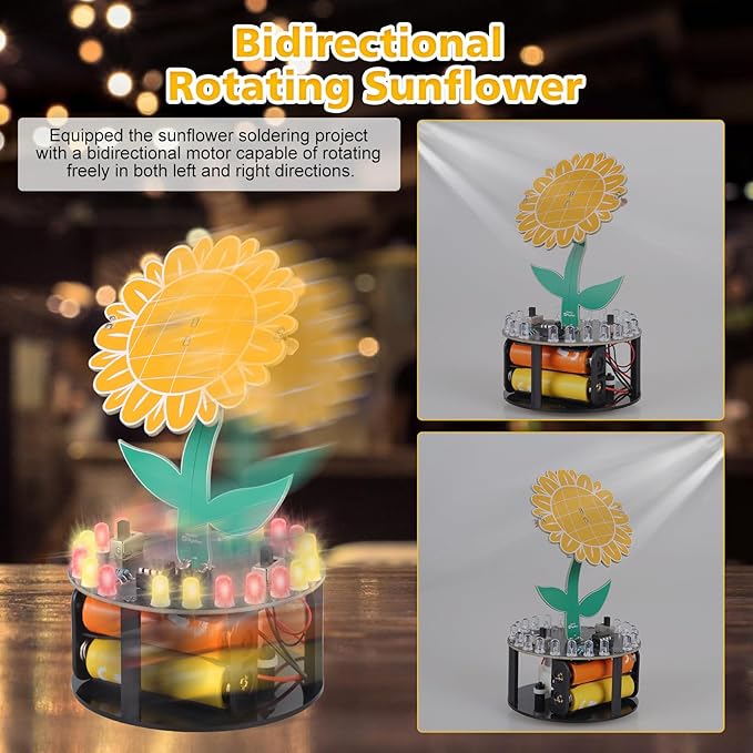 Sunflower Soldering Project, ICSTATION Light Chasing Sunflower Soldering Practice Kit with RGB LED Flashing Lights DIY Rotating Sunflower Electronic Kit for Teenagers School Students Education