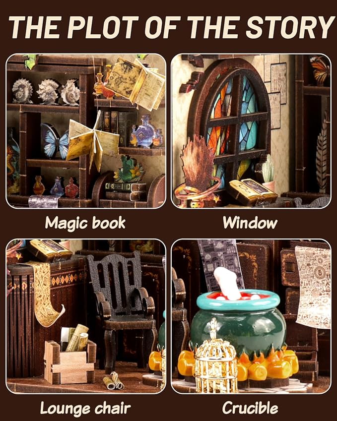 Book Nook Kit - DIY Miniature House Dollhouse 3D Puzzles for Adults and Teens - Gifts for Family and Friends Bookshelf Decor Tiny House Model Build with LED Light (AW01-002)