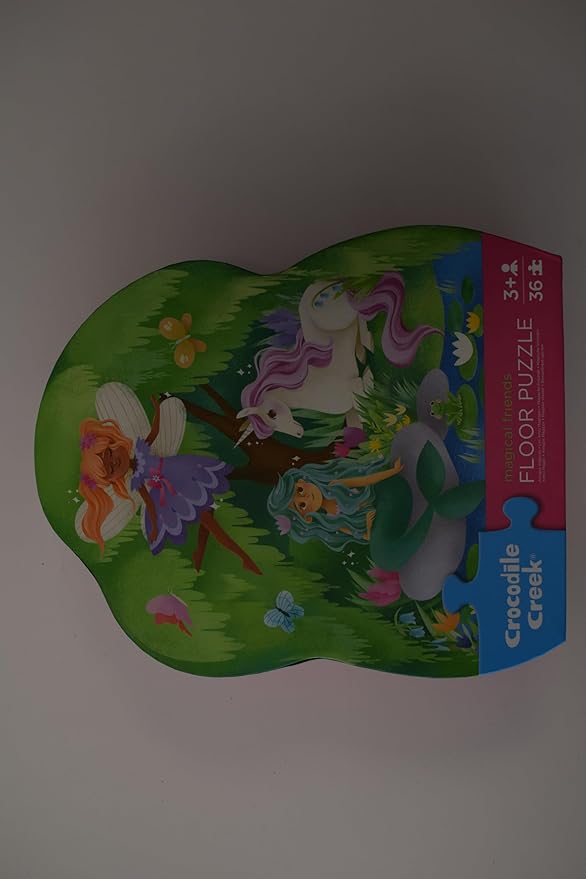 Crocodile Creek 36-Piece Jigsaw Floor Puzzle - Fun Floor Puzzles for Kids Ages 3-5 - Heavy-Duty Shaped Box for Storage - Magical Friends - 24" W x 18" H Finished