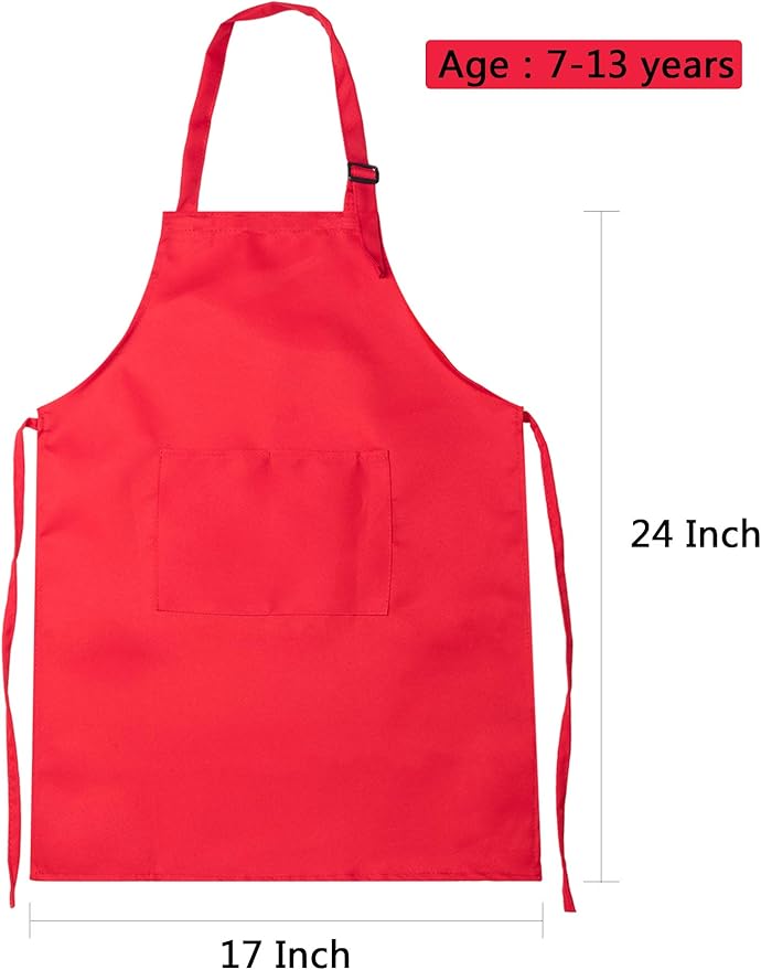 SATINIOR 8 Set Kids Apron and Chef Hat Set Kids Apron with 2 Pockets Adjustable for Boys Girl's Cooking Baking Painting