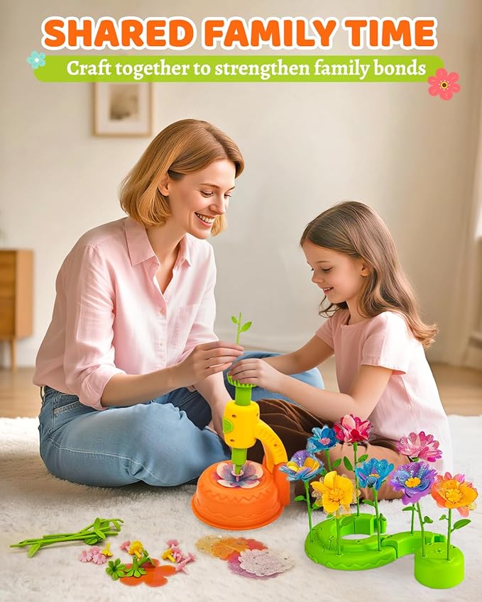 DIY Art Flower Toys Include Extra Accessories Set, Arts and Crafts Activity Kit for Kids, Flower Garden Building Toys for Girls, Birthday Gifts for 3 4 5 6 7 8 9 10 11 12 Year Old Girls(Orange)